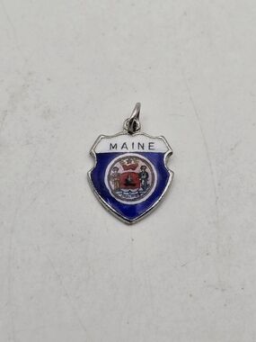 Maine Enameled Travel Shield Sterling Silver Charm